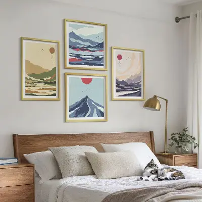 Wall art set pastel mountains in a Japandi style