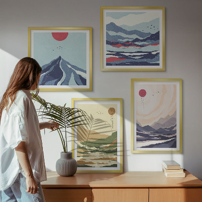 Wall art set Pastel mountains japandi style