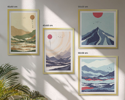 Wall art set Pastel mountains japandi style