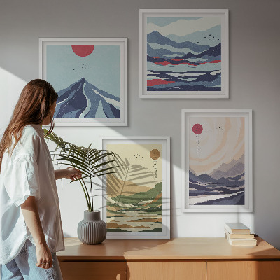 Wall art set Pastel mountains japandi style