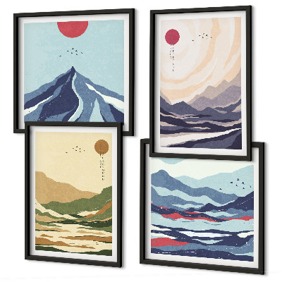 Wall art set Pastel mountains japandi style