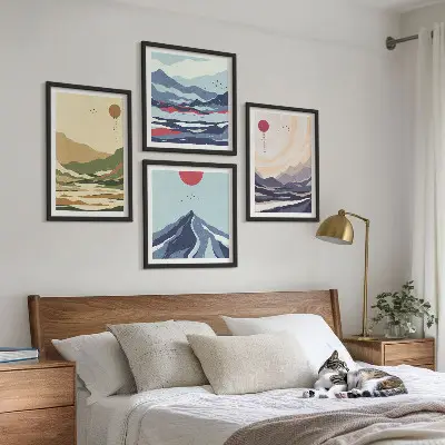 Wall art set pastel mountains in a Japandi style