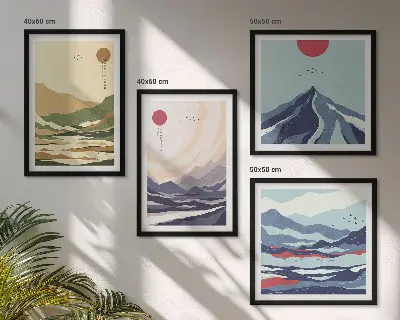 Wall art set pastel mountains in a Japandi style