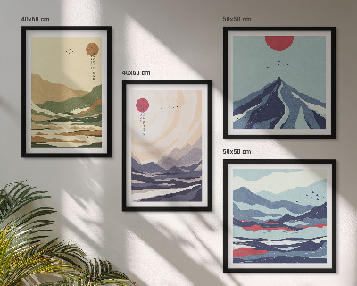 Wall art set Pastel mountains japandi style