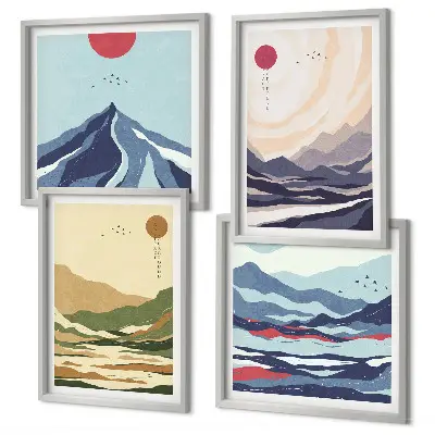 Wall art set pastel mountains in a Japandi style
