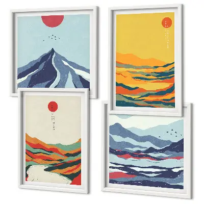 Colorful abstract river mountains wall art set of 4 pieces
