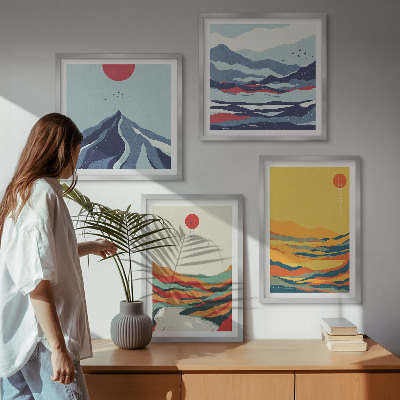 Set of 4 wall art pieces Colorful abstract river mountains