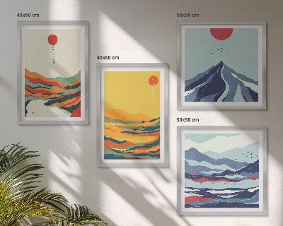 Set of 4 wall art pieces Colorful abstract river mountains