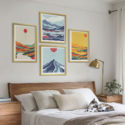 Set of 4 wall art pieces Colorful abstract river mountains