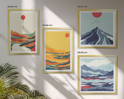 Set of 4 wall art pieces Colorful abstract river mountains