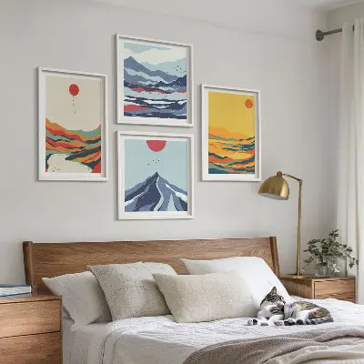 Colorful abstract river mountains wall art set of 4 pieces