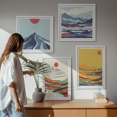 Set of 4 wall art pieces Colorful abstract river mountains