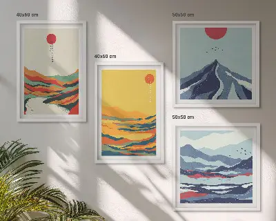 Colorful abstract river mountains wall art set of 4 pieces