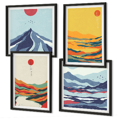 Set of 4 wall art pieces Colorful abstract river mountains