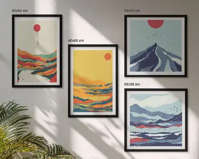 Colorful abstract river mountains wall art set of 4 pieces