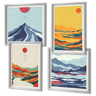 Set of 4 wall art pieces Colorful abstract river mountains