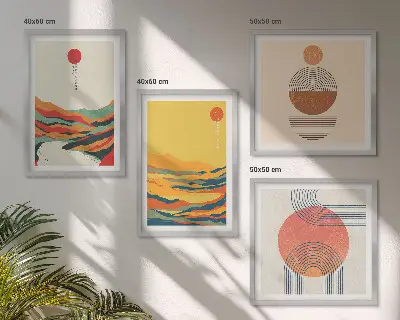 Wall art set colorful Japandi river and mountain patterns
