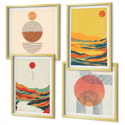 Wall art set colorful Japandi river and mountain patterns