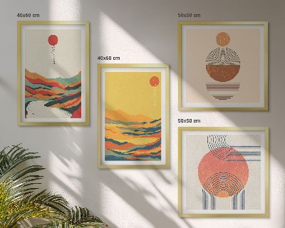 Wall art set Colorful patterns of Japandi river mountains