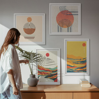 Wall art set Colorful patterns of Japandi river mountains