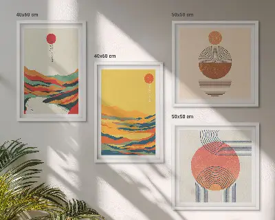 Wall art set colorful Japandi river and mountain patterns