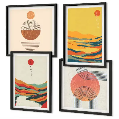 Wall art set colorful Japandi river and mountain patterns