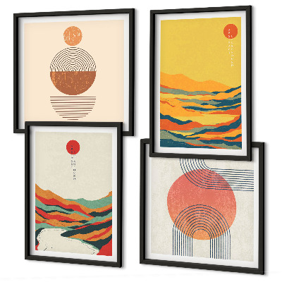 Wall art set Colorful patterns of Japandi river mountains