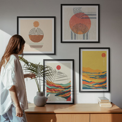 Wall art set Colorful patterns of Japandi river mountains