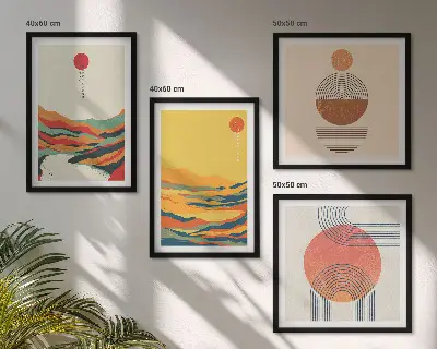Wall art set colorful Japandi river and mountain patterns