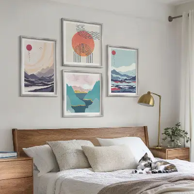 Japanese mountain landscape wall art set of 4 pieces