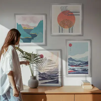 Japanese mountain landscape wall art set of 4 pieces
