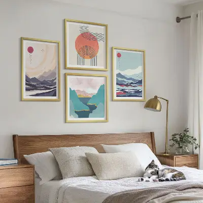 Japanese mountain landscape wall art set of 4 pieces
