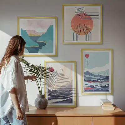 Japanese mountain landscape wall art set of 4 pieces