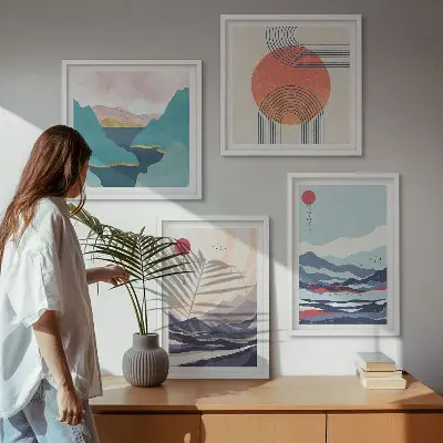 Japanese mountain landscape wall art set of 4 pieces