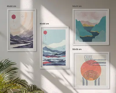 Set of 4 wall art pieces Japanese mountain landscapes