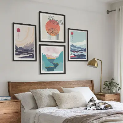 Japanese mountain landscape wall art set of 4 pieces