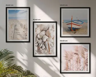 Multi-piece wall decor set featuring a beach boat shells and grass boho theme