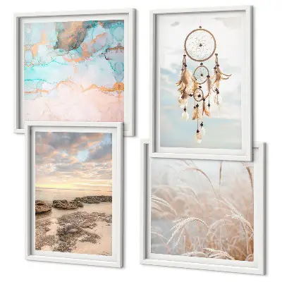Wall art set sea of clouds dream catcher grass design