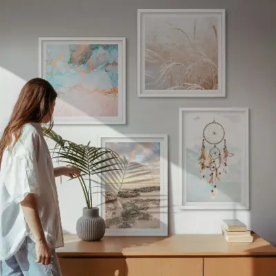 Wall art set sea of clouds dream catcher grass design