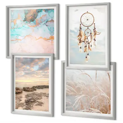 Wall art set sea of clouds dream catcher grass design