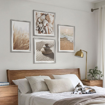 Set of 4 wall art pieces Beach motifs shells waves