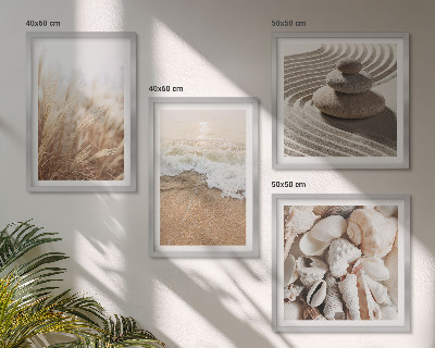 Set of 4 wall art pieces Beach motifs shells waves