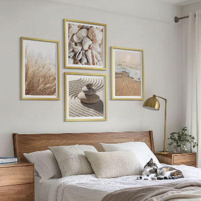 Set of 4 wall art pieces Beach motifs shells waves