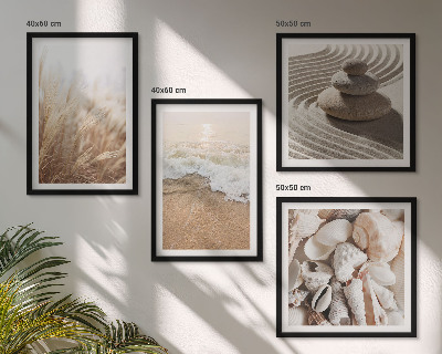 Set of 4 wall art pieces Beach motifs shells waves