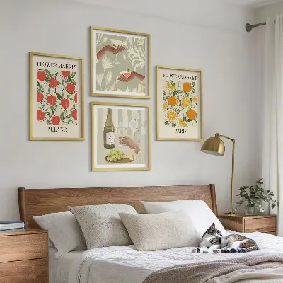 Multi-piece wall decor set featuring flowers and European cities like Milan and Paris