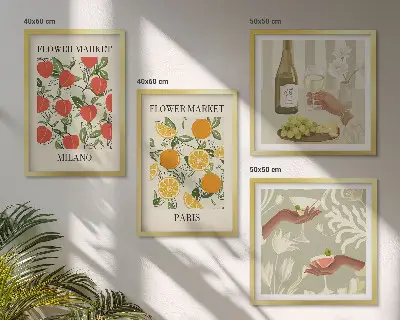 Multi-piece wall decor set featuring flowers and European cities like Milan and Paris