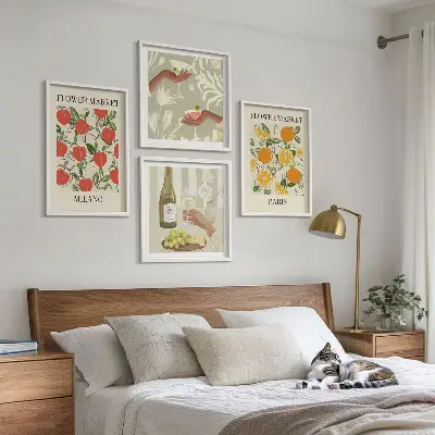 Multi-piece wall decor set featuring flowers and European cities like Milan and Paris