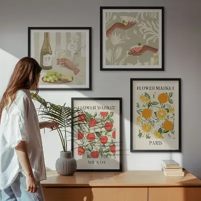 Multi-piece wall decor set featuring flowers and European cities like Milan and Paris
