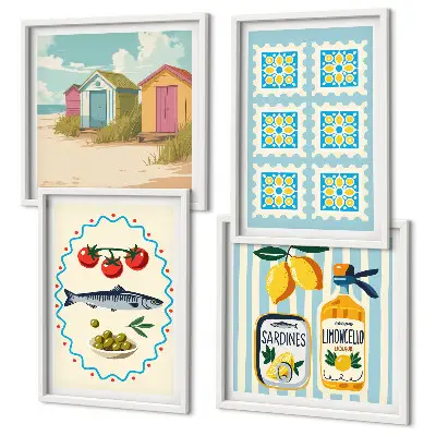Mediterranean cuisine wall art print set illustrations set