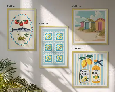 Mediterranean cuisine wall art print set illustrations set